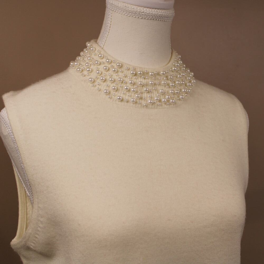 Mercer Street Studio Winter White Sleeveless Pearl Collar Sweater sz L - Picture 4 of 6